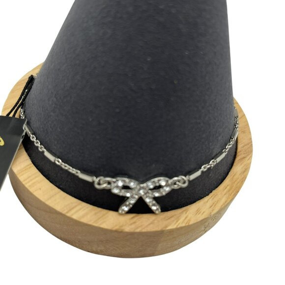 Vintage Cookie Lee Genuine Crystal‎ Anklet Ribbon Adjustable  Silver Tone New - Picture 4 of 10